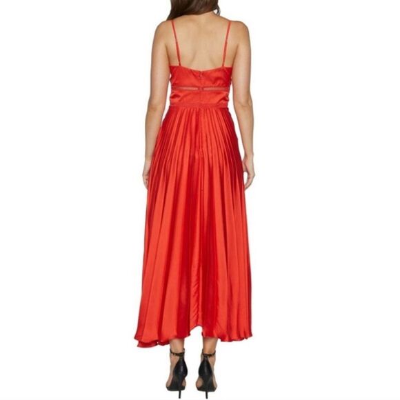 Bardot Red Satin Pleated Lattice Gown Midi Maxi Dress Size 4 Formal - Picture 3 of 13